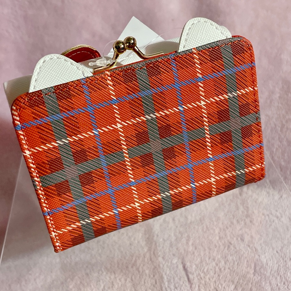 🎉2XHP!🎉 Sanrio Japan Hello Kitty Red Tartan Trifold Gamaguchi Wallet - Picture 3 of 14
